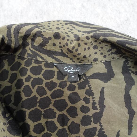 Rails Dress Womens Medium Beatrice Olive Mixed Animal Stripe Midi Button Front - Picture 6 of 12